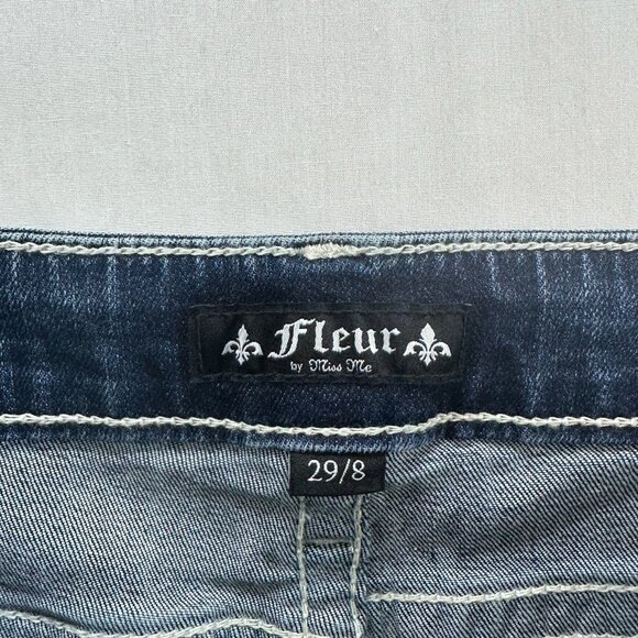 Fleur by Miss Me Jeans Size 29/8 Straight Wing Faux Flap Pocket Denim Blue - Picture 8 of 12